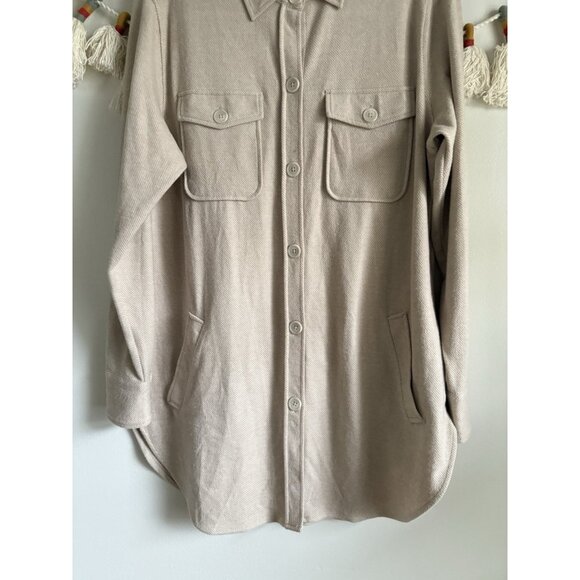 7 Diamonds Generation Shacket In Bone Neutral Plaid Longline Layering Cozy L - Picture 6 of 12